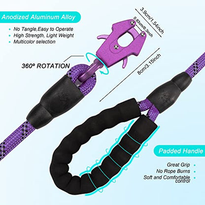 GEIT 2/4/5/6FT Dog Leash, Heavy Duty Rope Leashes, Reflective Nylon Pet Lead with Aluminum Quick Release/Locking Tactical Frog Clip for Small Medium and Large Dogs, Purple, 1/2 inch - color: Purple, size: 1/2'' x 4 FT (18~120 lbs.)