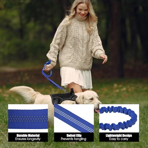 BUMBIN 6Ft Dog Leash - Large Dogs, Bungee Leash with 2 Handles, Heavy Duty, No Pull Shock Absorbing, Deep Blue - color: Deep Blue