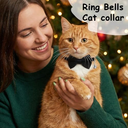 Cat Collar Breakaway Cat Bow Tie Adjustable from 7 to 11 Inches Soft Velvet Bowtie Cat Collar with Bell for Kitten Puppy Cats Wedding Costumes (Black) - color: Black