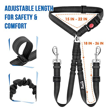 Lukovee Double Dog Seat Belt, New Dual Pet Car Headrest Restraint Safety Seatbelt No Tangle Dog Leash Duty Adjust Elastic Bungee Puppy Lead Splitter Connect Harness in Vehicle Travel for 2 Dogs,Black - color: Black