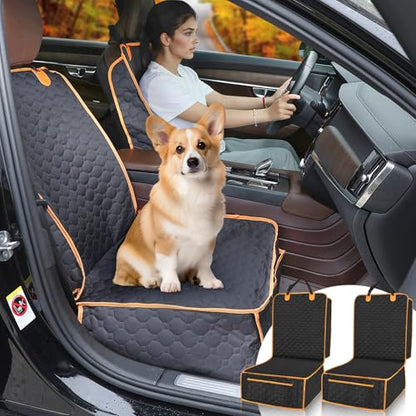 2 Packs Front Seat Car Cover, Waterproof Dog Car Seat Cover, Non-slip & Scratch-Proof, Pet Car Seat Protector with Side Flaps and Storage Pocket, Car Seat Cover for Most Cars, Trucks and SUVs - size: Pack of 2