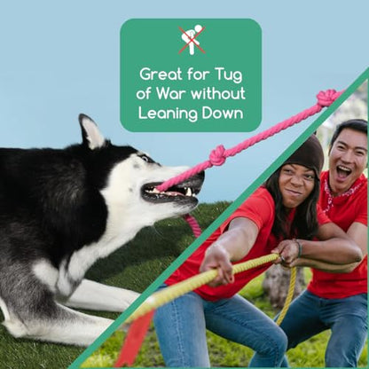 Tumbo Tough Tug Rope Dog Toy - (Pink 5 ft Long Strong and Durable Rope Pull Toy with Handle) TUG of WAR Dog Toy - color: Pink