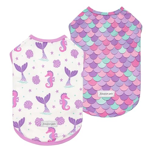 Fitwarm 2 Pack Mermaid & Scale UPF 50+ UV Sun Protection Dog Shirt, Lightweight Cooling Vest, Quick Dry Summer Clothes for Small Dogs Girl, Pet Outfit, Purple, Pink, White, XS - color: Mermaid & Scale, size: X-Small