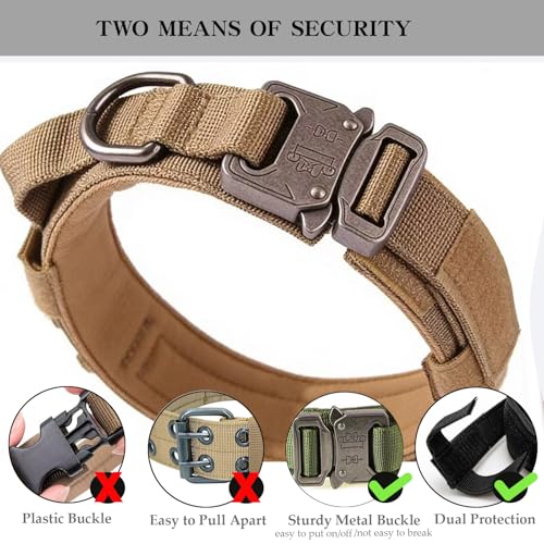 Tactical Dog Collar Adjustable Military Nylon Dog Collar with Control Handle and Heavy Duty Metal Buckle for Medium and Large Dogs (Brown,S) - color: Brown, size: Small (Pack of 1)