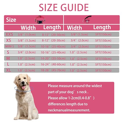 Reflective Dog Collar with Safety Locking Buckle, Adjustable Soft Breathable Nylon Collars for Small, Medium and Large Dogs(Collar+Leash XS Width 3/8" Hotpink) - color: Hotpink, size: XX-Small (Width 3/8")