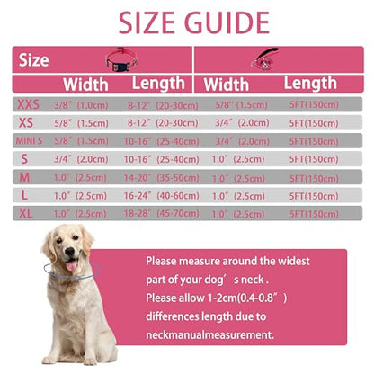 Reflective Dog Collar with Safety Locking Buckle, Adjustable Soft Breathable Nylon Collars for Small, Medium and Large Dogs(Collar+Leash XS Width 3/8" Hotpink) - color: Hotpink, size: XX-Small (Width 3/8")