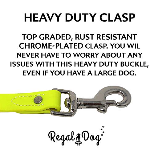 Regal Dog Products Waterproof Leash – 5 ft. Yellow Dog Leash with Easy to Use Collar Hook, Lightweight, and Proof Training Pet Lead with Vinyl-Coated Webbing for Small, Medium, Large, or XL Dogs - color: Yellow