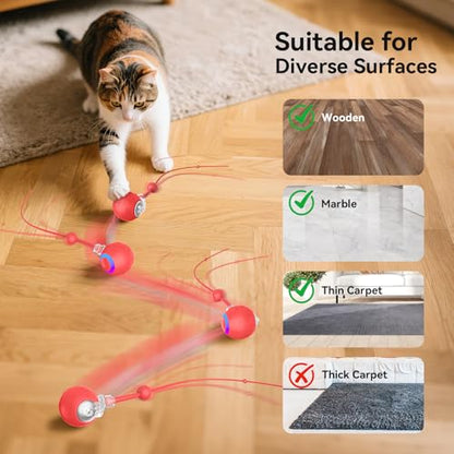 Smart Interactive Cat Dog Toys, Automatic Pet Toys for Bored Indoor Cats and Dogs, Motion Activated, USB Rechargeable, Christmas Pet Birthday Gifts (Red) - color: Red