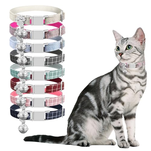 Personalized Breakaway Cat Collars - Magnetic Buckle, Bell - Safety Quick Release, Customized for Girls & Boys Cats- (Herringbone-Rose Red) - color: Herringbone-Rose Red