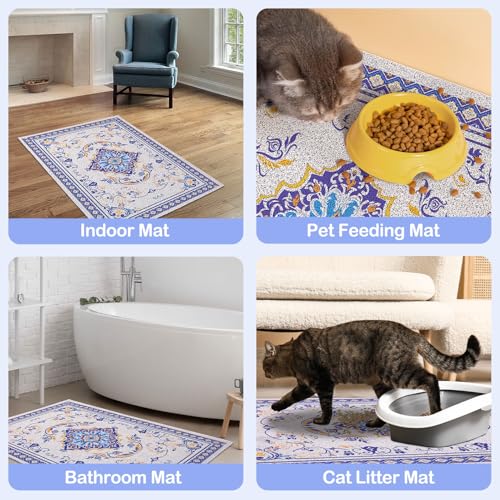 Glittme Cat Litter Mat with Non-Slip Bottom Litter Box Mat 40"x30" Litter Trapping Mat Easy to Clean Washable Cat Food Mat for Kitty,XL - color: Blue, size: 40"x30"