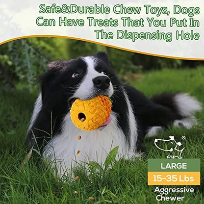 M.C.works Dog Toy for Aggressive Chewers Large Breeds, Indestructible Pineapple Dog Toys, Tough Treat Dispensing Toys for Small Medium Large Dogs (Large) - size: 6.7 In