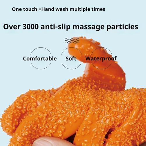 YOFANG 27.2" Pet Grooming Bathing Gloves,Extra Long Waterproof Rubber Washing Gloves for Dogs & Cats,Anti-Bite Anti-Scratch Hair Removal Cat Bath Gloves with 3000+ Massage Particles,Orange/Green - color: Orange and Green