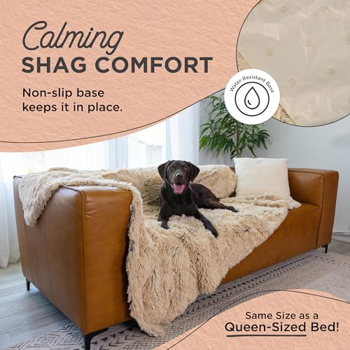 Best Friends by Sheri Calming Shag Cat and Dog Blanket with Non-Skid, Water Resistant Base, Machine Washable, Taupe, 60" x 80" - color: Taupe, size: 60" x 80"