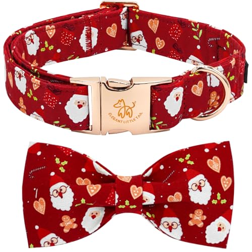 Elegant little tail Christmas Dog Collar, Winter Santa Claus Pet Collars Bow Red Metal Buckle Collar Puppy Girl Boy Holiday Cotton Soft Bowtie Adjustable Dog Collar for X-Small Dogs - color: Heart with Santa Claus, size: X-Small (Pack of 1)