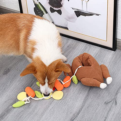 Dog Snuffle Plush Turkey Toy for Dogs Interactive Foraging Chew Toy Hide & Seek Reducing Boredom Preventing Obesity Dog Toy for Teething Puppies for Teeth Dog Snuffle Toys Plush Chew Toys