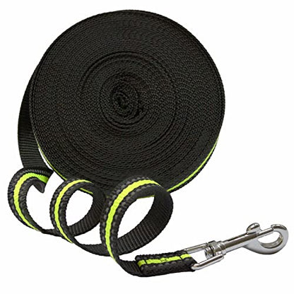Downtown Pet Supply - Long Dog Leash - Dog Training Leash - Recall & Obedience Dog Training Tools - Nylon - 50 ft - Reflective Black Dog Leash - size: 50 Foot