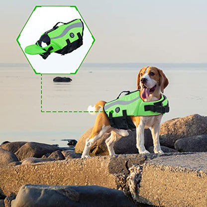 EMUST Dog Life Vests, Adjustable Life Jackets for Small Dogs with Enhanced Buoyancy, Small Dog Swim Vest with Durable Rescue Handle, Green,XS - color: Green, size: XS