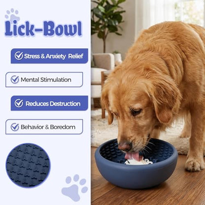 Slow Feeder Dog Bowls for Liquid Treats, Non-Slip Interactive Anxiety Relief Freeze Dog Lick Bowl, Yogurt Pup Lick Toy, Enrichment Treat Dietary Supplement/Post-Op Nutrition (Navy Blue, L) - color: Navy Blue