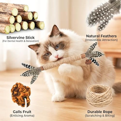 Cat Toys,14Pack Silvervine Cat Feather Toy Kitten Chew Stick Catnip Treat for Cleaning Teeth Indoor Kitty Teaser Wand Molar Snack Interactive Pet Rabbit Bunny Hamster Guinea Pig - size: Pro-14 Pack