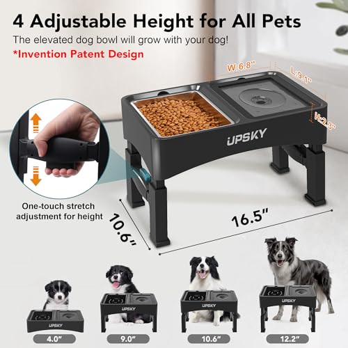 UPSKY 3-in-1 Elevated Dog Bowls Slow Feeder, Adjustable Stand, Stainless Steel Food & No Spill Pet Water Bowl for Small Medium Dogs - color: C-3 in 1 (Black)