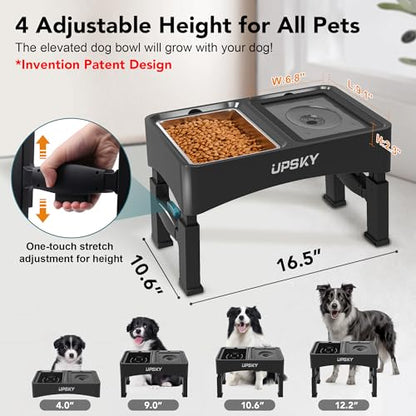 UPSKY 3-in-1 Elevated Dog Bowls Slow Feeder, Adjustable Stand, Stainless Steel Food & No Spill Pet Water Bowl for Small Medium Dogs - color: C-3 in 1 (Black)