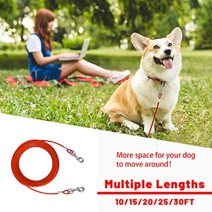 Dog Tie Out Cable - 10/15/20/25/30 FT for Large Dogs Up to 165 lbs with Durable Clips and Steel Wire - color: Red, size: 10ft