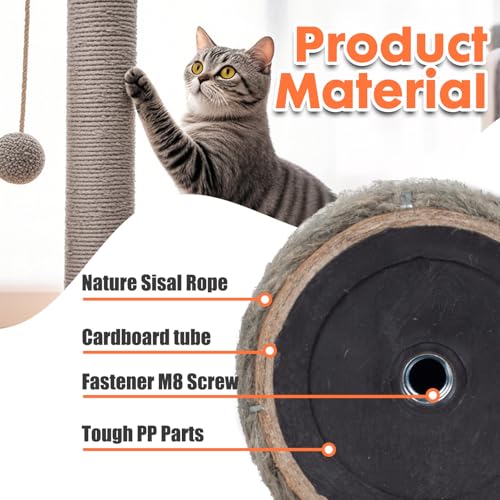 PowerKing Natural Sisal Replacement Scratching Post, 4 Pieces M8 Cat Scratch Post Refill Pole Parts for Refurbishment, White, Include Screws (Grey-15.7''+15.7''+7.87''+7.87'') - color: Grey, size: 15.7''+15.7''+7.87''+7.87'' (2.67''Thick)