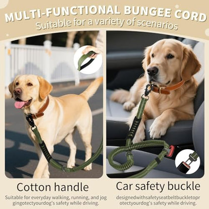 Heavy Duty Tactical Dog Leash, 4-6FT Shock Absorbing Bungee Lead with 2 Padded Handles, Metal Carabiner & Seatbelt Clip, Reflective No-Pull Leash for Medium/Large Dogs (ArmyGreen) - color: ArmyGreen