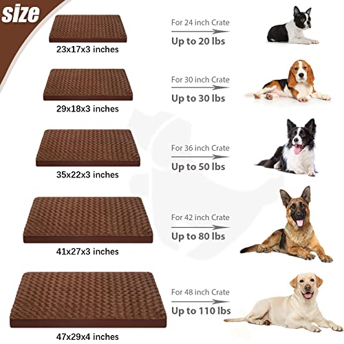 Dog Crate Bed Waterproof Dog Beds for Medium Pets Rose Velvet Soft Fluffy Washable with Removable Cover & Anti-Slip Bottom, 29 x 18 Inch, Brown - color: Brown, size: 29.0"L x 18.0"W x 3.0"Th