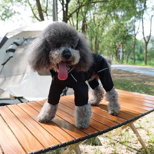 LOVELONGLONG Waterproof Dog Raincoat with Removable Hood – Outdoor Full Body Dog Jacket, Windproof Snowproof Shell Suit – All Season Pet Rain Gear Black XS - color: Black, size: XS (Back 10.5")