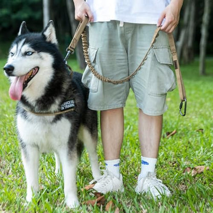 Excellent Elite Spanker Tactical Bungee Dog Leash Military Adjustable Dog Leash Quick Release Elastic Leads Rope with 2 Control Handle(Ranger Green) - color: Ranger Green
