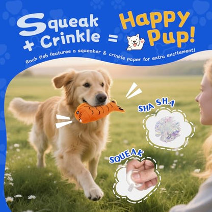 lilfrd Squeaky Dog Toys for Small Dogs & Puppy – 3 Pack Fish Crinkle Squeak Pet Toys for Interactive Play, Boredom Relief & Teeth Cleaning - style: Fish
