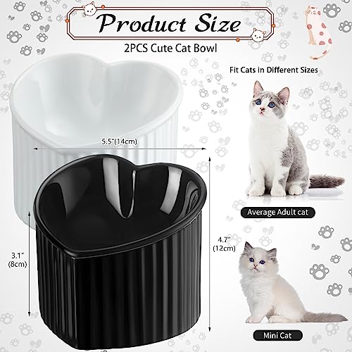 Mumufy 2 Pcs Ceramic Elevated Cat Bowls Tilted Elevated Raised Pet Bowls Anti Vomit Cat Dish for Indoor Stress Free Water Dish Feeder for Puppies, Heart Shaped(Pearly White, Black) - color: Pearly White, Black