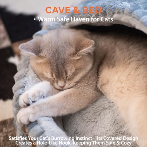 Cat Cave Bed for Indoor Cats, Washable Covered Cat Bed Hooded Kitty Bed Soft Fluffy Pet Bed for Puppy and Small Dog(Dark Blue) - color: Dark Blue