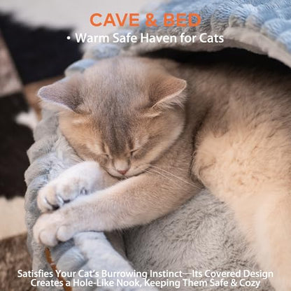 Cat Cave Bed for Indoor Cats, Washable Covered Cat Bed Hooded Kitty Bed Soft Fluffy Pet Bed for Puppy and Small Dog(Dark Blue) - color: Dark Blue