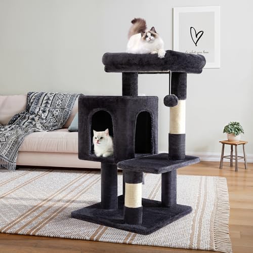 Allewie 29 Inches Cat Tree Tower/Plush Perches Platform/Condo/House/Sisal Scratching Posts/Multi-Level Activity Center Furniture for Kittens/Dark Grey - color: Dary Grey