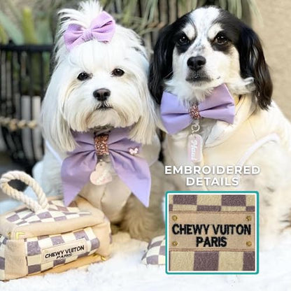 Haute Diggity Dog Chewy Vuiton Trunk Puzzle with 3 Plush Squeaky Dog Toys, Soft Durable Designer-Inspired Stuffed Puppy Chew Toys for Small & Medium Dogs, Machine-Washable (Tan Checker) One Size - color: Brown Trunk, size: One Size
