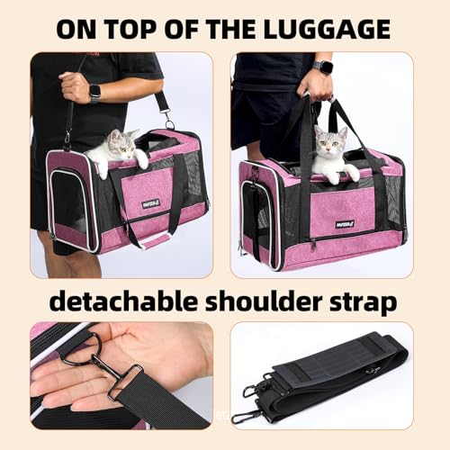 Cat Carrier Soft-Sided Travel Bag for Medium to Large Cats Over 15lbs, Small Dog Carrier Crate Top Entry Breathable Mesh Puppy 12 Pounds, Pet Rabbit Carrying Cage Kennel Collapsible Pink - color: Pink
