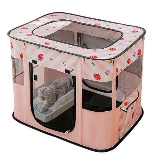 Portable Pet Playpen, Cat Playpen for Indoor Cats Enclosed，Kitten Playpen Indoor with Resistant Breathable Shade Cover,Indoor Outdoor Use for Small Medium Pet (M, Pink) - color: Pink, style: Medium（31.5"L x 23.6"W x 21.7"H）