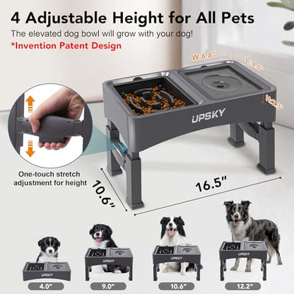UPSKY 2-in-1 Elevated Dog Bowls Slow Feeder, 4 Height Adjustable Raised Bowl Stand, No Spill Dog Water Bowls, Anti-Slip Food and Water Bowls for Small Medium Dogs(Not Include Stainless Steel Bowl) - color: A-Water Bowl+Slow Feeder (Grey)