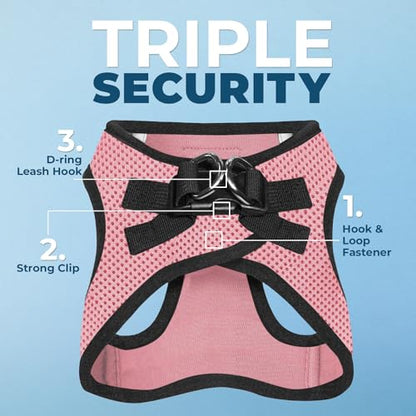 Best Pet Supplies Voyager Step-in Air All Weather Mesh Harness and Reflective Dog 5ft Leash Combo with Neoprene Handle, for Small, Medium and Large Breed Puppies - Set (Pink/Black Trim), XX-Small - color: Harness Leash Bundle (Pink/Black Trim), size: XXS