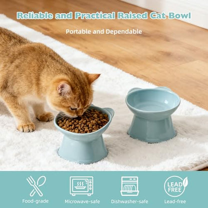 KSIA Klear Elevated Cat Bowls 2 Pack, Tilted Raised Cat Bowl for Food and Water, 4.72" Wide, Whisker Friendly Anti Vomit for Indoor Cats, Microwave and Dishwasher Safe, Blue - color: Blue
