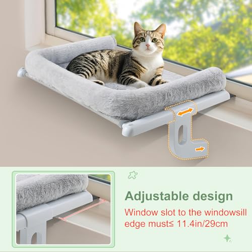 Cat Window Perch Hammock Sturdy Windowsill Bed Seat for Large Cats No Drilling No Suction Adjustable Kitty Shelf with Washable Cover Easy Assembly Holds up to 40 lbs 22.05 * 15 in (Grey, S) - color: Grey, size: 22.05x15in