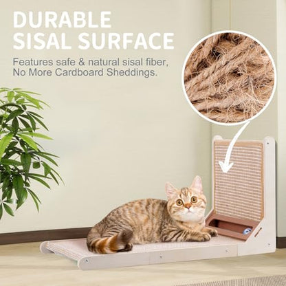 Sisal Cat Scratchers for Indoor Cats, 26.8'' L-Shape Cat Scratching Board, Solid Wooden Cats Scratch Pad with Mouse Toy, Large Cats Scratching Posts to Protect Furniture(Vertical Scratcher) - size: Vertical