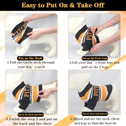 Pittsburgh Small Dog Sweater Football Theme Turtleneck Knit Dog Sweaters for Small Pets Warm Winter Cat Dog Clothes - color: black&yellow, size: Small