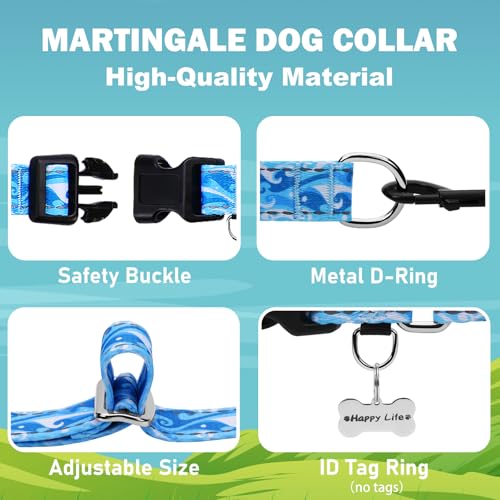 Reflective Martingale Collar with Quick Release Buckle Anti Pulling Boy Male Adjustable Dog Collars (Blue Waves, Medium) - color: Blue Waves, size: Medium