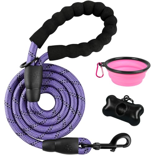 BARKBAY Dog Leashes for Large Dogs Heavy Duty Dog Leash 4/5/6 FT with Comfortable Padded Handle and Highly Reflective Threads for Medium Large Dogs Walking Training Running (5FT-1/2'',Purple) - color: Purple, size: 5 Feet
