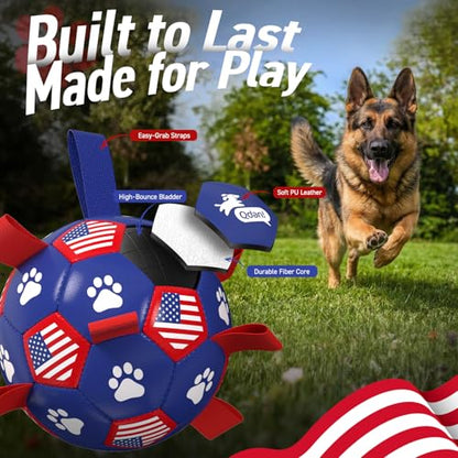QDAN Dog Toys, Soccer Ball with Straps, Durable Dogs Balls for Extra Large Breeds, Beach Pool Water Toy, Dog Birthday Gifts, Herding Balls (9 Inch) - color: Flag, size: 9 Inch