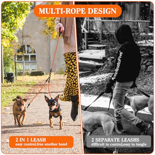2 Way No Tangle Dog Leash - 360° Swivel Leash for Two Dogs, Reflective Design for Small Medium Large Dogs (Black, 2 Way)