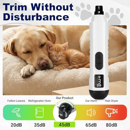 2026 Upgraded Silent Groom Pro Nail Grinder, Cordless Grooming Pro Nail Grinder for Dogs with 5-Speed & Led Light, Rechargeable USB Charging & 2 Grinding Wheels for Dogs and Cats
